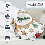 Cute Gingerbread Cookies Stars Tree House Seamless Pattern Lovely  Personalised Custom Name Super Soft Fleece Blanket Bed Sofa Throw