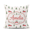 Custom Name Watercolor Christmas Trees Red Truck Winter Seamless Square Filled Cushion Throw Pillow Sofa Bed Home Decor Zip Washable UK Made
