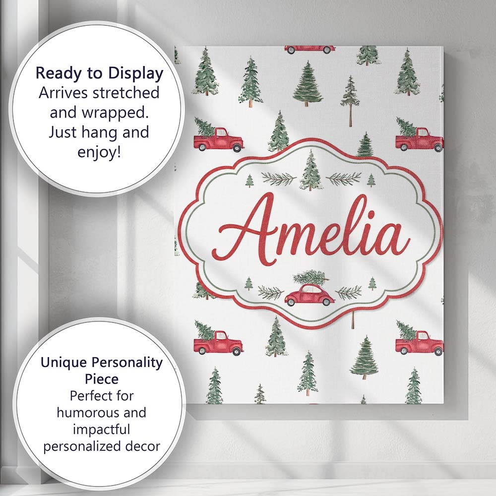 Personalised Name Watercolor Christmas Custom  Modern Room Accent Elegant Feature Canvas Wall Art Print Decor Picture Ready to Hang