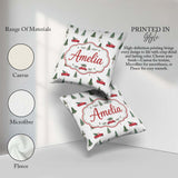 Custom Name Watercolor Christmas Trees Red Truck Winter Seamless Square Filled Cushion Throw Pillow Sofa Bed Home Decor Zip Washable UK Made