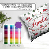 Custom Name Watercolor Christmas Trees Red Truck Winter Seamless Square Filled Cushion Throw Pillow Sofa Bed Home Decor Zip Washable UK Made