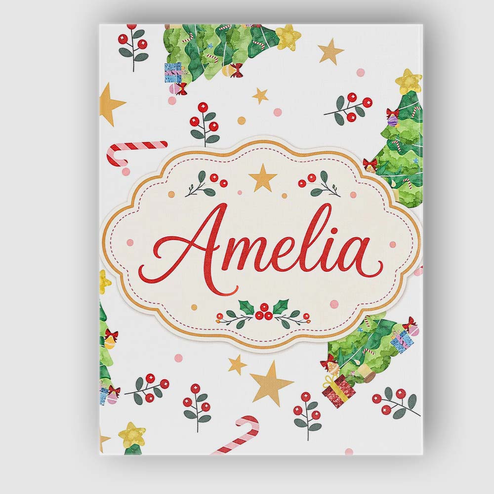 Personalised Name Cute Christmas Tree Candy Custom  Bespoke Interior Contemporary Canvas Wall Art Print Decor Picture Ready to Hang