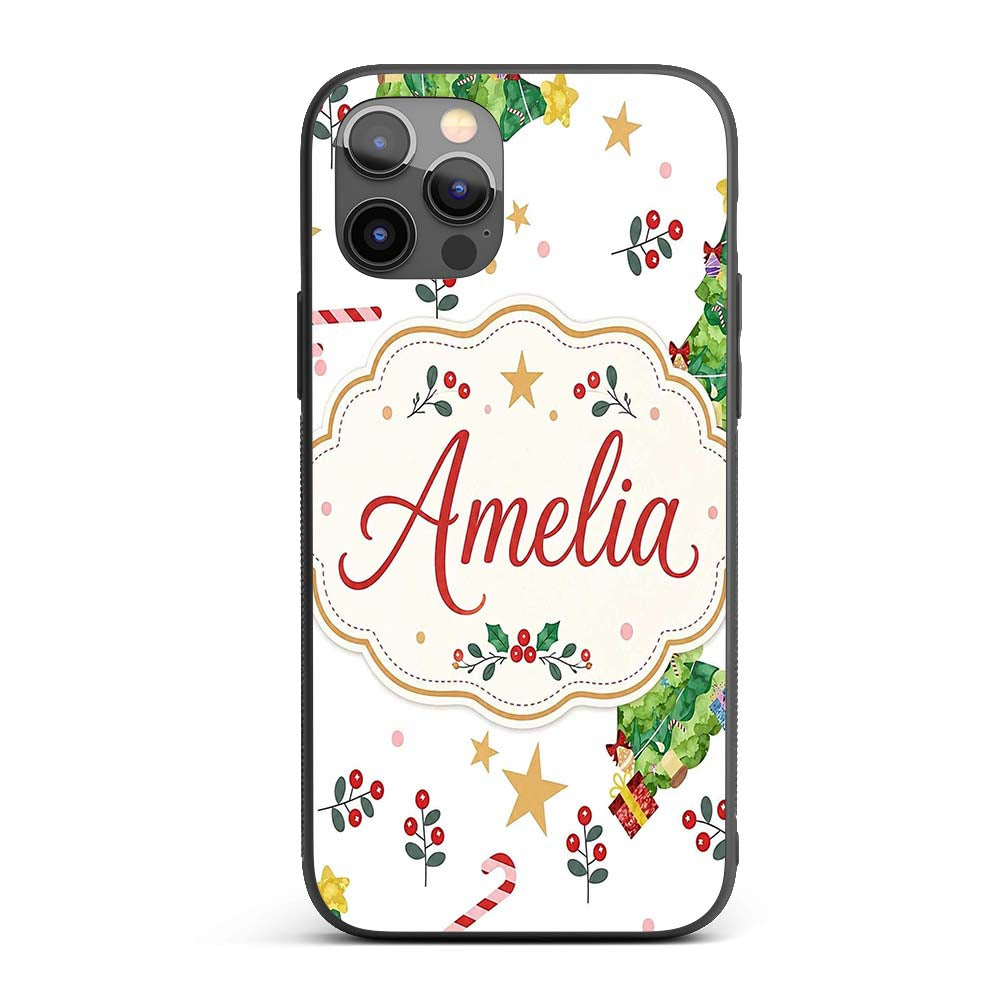 Cute Christmas Tree Candy Cane Printed Design Custom Name Protective Phone Case Mobile Cover Durable Everyday Smartphone Shock Resistant