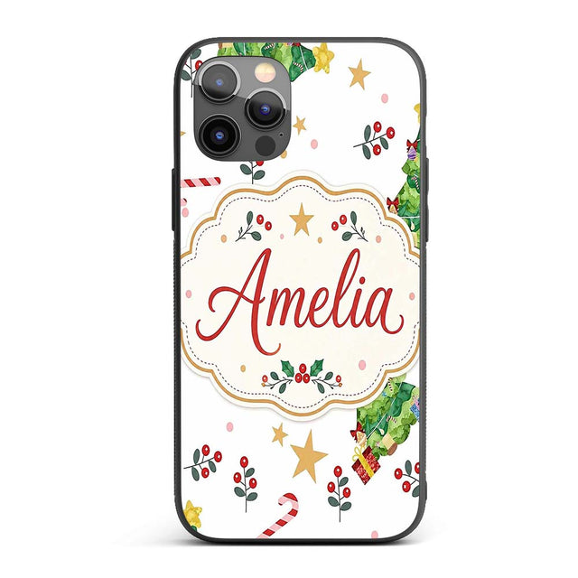 Cute Christmas Tree Candy Cane Printed Design Custom Name Protective Phone Case Mobile Cover Durable Everyday Smartphone Shock Resistant