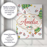 Personalised Name Cute Christmas Tree Candy Custom  Bespoke Interior Contemporary Canvas Wall Art Print Decor Picture Ready to Hang