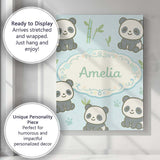 Personalised Name Cute Panda Bamboo Cartoon Animal Pattern Stylish Custom  Unique Canvas Wall Art Print Decor Picture Ready to Hang