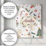 Personalised Name Festive Holly Leaves Custom  Modern Room Accent Elegant Feature Canvas Wall Art Print Decor Picture Ready to Hang
