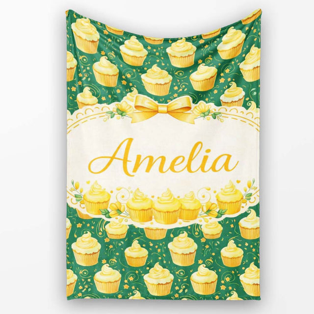 Cupcake Dessert Seamless Pattern Dark Green Sweet Food Illustration  Personalised Custom Name Super Soft Fleece Blanket Bed Sofa Throw