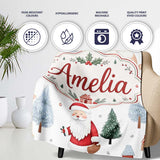 Cute Santa Bunny Winter Forest Trees Seamless Pattern Lovely  Personalised Custom Name Super Soft Fleece Blanket Bed Sofa Throw