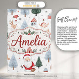 Cute Santa Bunny Winter Forest Trees Seamless Pattern Lovely  Personalised Custom Name Super Soft Fleece Blanket Bed Sofa Throw