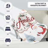 Cute Santa Bunny Winter Forest Trees Seamless Pattern Lovely  Personalised Custom Name Super Soft Fleece Blanket Bed Sofa Throw
