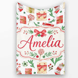 Christmas Gifts Candy Lollipop Stockings Seamless Pattern Lovely  Personalised Custom Name Super Soft Fleece Blanket Bed Sofa Throw