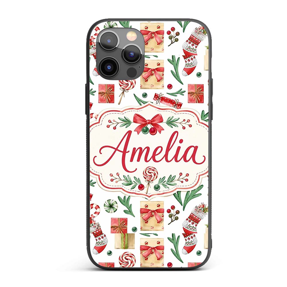 Christmas Gifts Candy Lollipop Stockings Seamless Custom Name Protective Phone Case Mobile Cover Durable Everyday Smartphone Shock Resistant