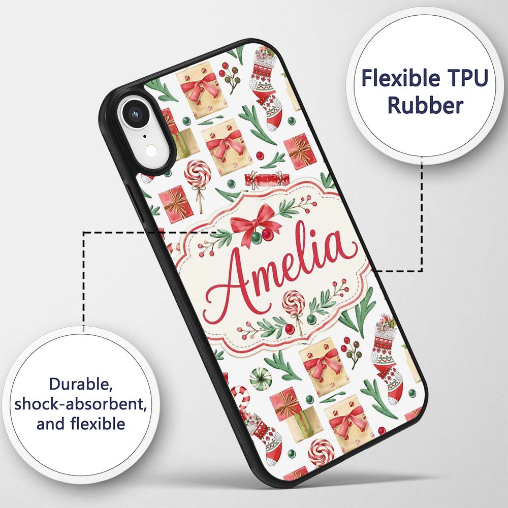 Christmas Gifts Candy Lollipop Stockings Seamless Custom Name Protective Phone Case Mobile Cover Durable Everyday Smartphone Shock Resistant