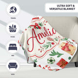 Christmas Gifts Candy Lollipop Stockings Seamless Pattern Lovely  Personalised Custom Name Super Soft Fleece Blanket Bed Sofa Throw