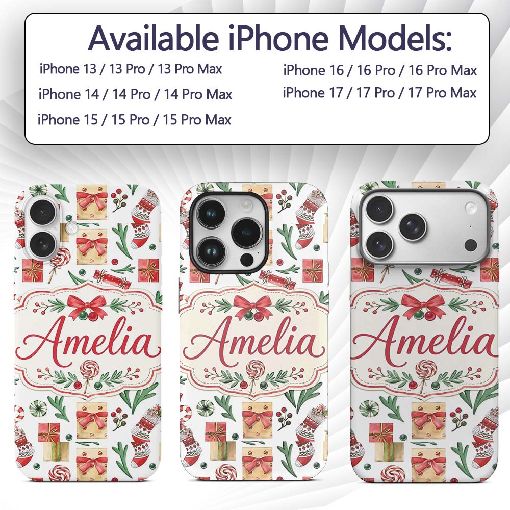 Christmas Gifts Candy Lollipop Stockings Seamless Custom Name Protective Phone Case Mobile Cover Durable Everyday Smartphone Shock Resistant