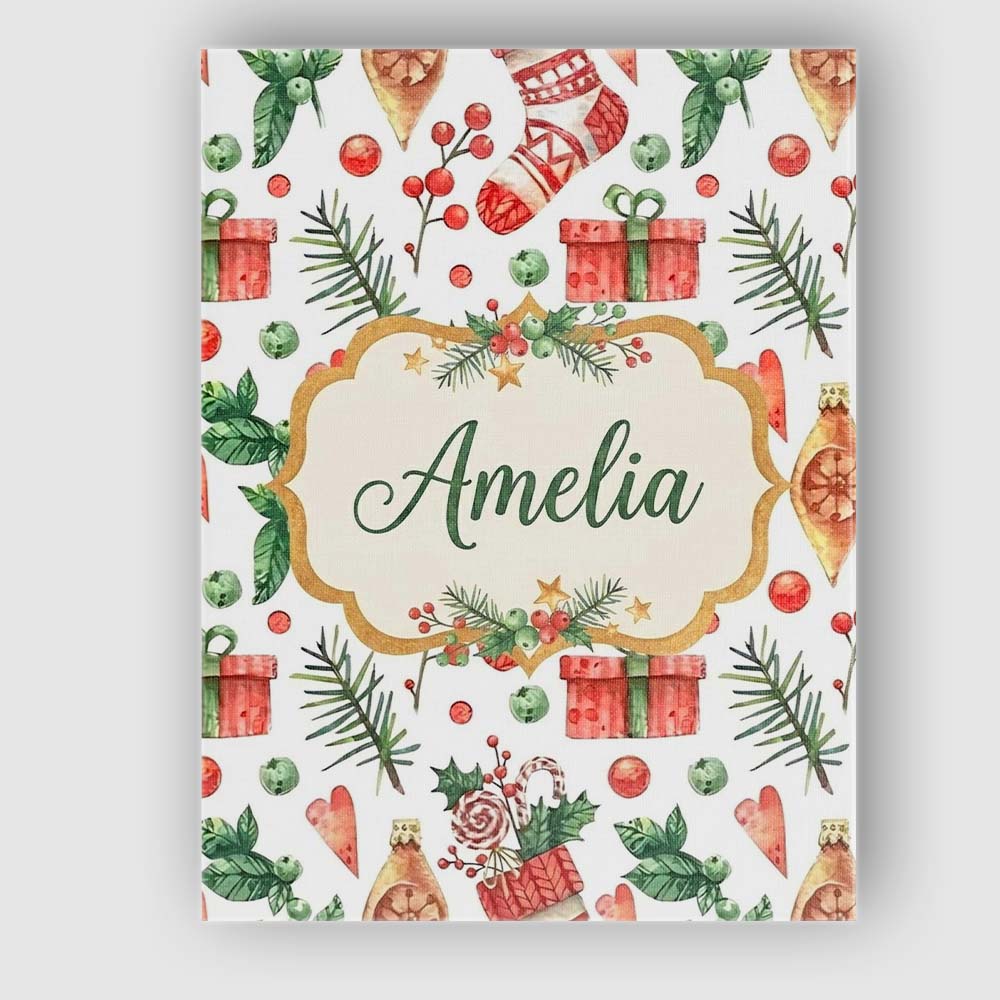 Personalised Name Watercolor Christmas Custom  Modern Room Accent Elegant Feature Canvas Wall Art Print Decor Picture Ready to Hang