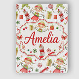 Personalised Name Cute Christmas Elves Custom  Modern Room Accent Elegant Feature Canvas Wall Art Print Decor Picture Ready to Hang