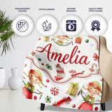 Cute Christmas Elves Candy Cane Gifts Seamless Pattern Lovely  Personalised Custom Name Super Soft Fleece Blanket Bed Sofa Throw