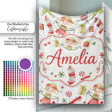 Cute Christmas Elves Candy Cane Gifts Seamless Pattern Lovely  Personalised Custom Name Super Soft Fleece Blanket Bed Sofa Throw