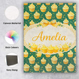 Personalised Name Cupcake Dessert Seamless Pattern Dark Green Sweet Custom Canvas Wall Art Print Decor Picture Ready to Hang
