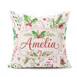 Custom Name Watercolor Candy Cane Holly Berry Pinecone Christmas Square Filled Cushion Throw Pillow Sofa Bed Home Decor Zip Washable UK Made