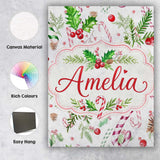 Personalised Name Watercolor Candy Cane Custom  Modern Room Accent Elegant Feature Canvas Wall Art Print Decor Picture Ready to Hang