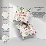 Custom Name Watercolor Candy Cane Holly Berry Pinecone Christmas Square Filled Cushion Throw Pillow Sofa Bed Home Decor Zip Washable UK Made