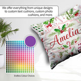 Custom Name Watercolor Candy Cane Holly Berry Pinecone Christmas Square Filled Cushion Throw Pillow Sofa Bed Home Decor Zip Washable UK Made