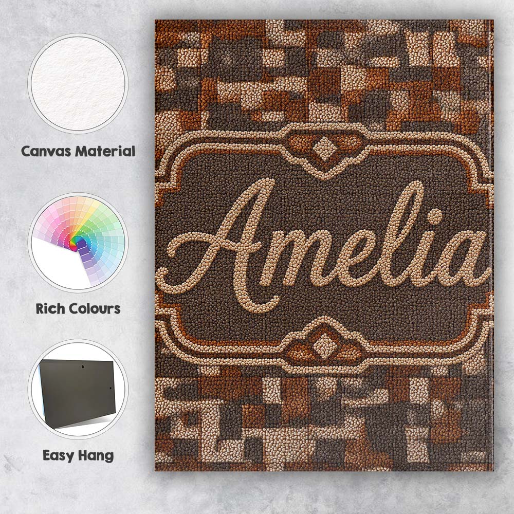Personalised Name Brown Pebble Mosaic Custom Modern Room Accent Creative Decorator Style Canvas Wall Art Print Decor Picture Ready to Hang
