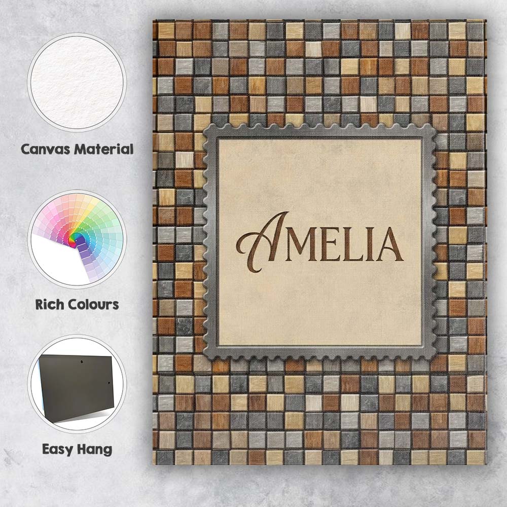 Personalised Name Wood Tile Square Natural Custom  Unique Gift Idea Elegant Feature Canvas Wall Art Print Decor Picture Ready to Hang