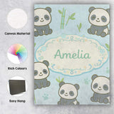 Personalised Name Cute Panda Bamboo Cartoon Animal Pattern Stylish Custom  Unique Canvas Wall Art Print Decor Picture Ready to Hang