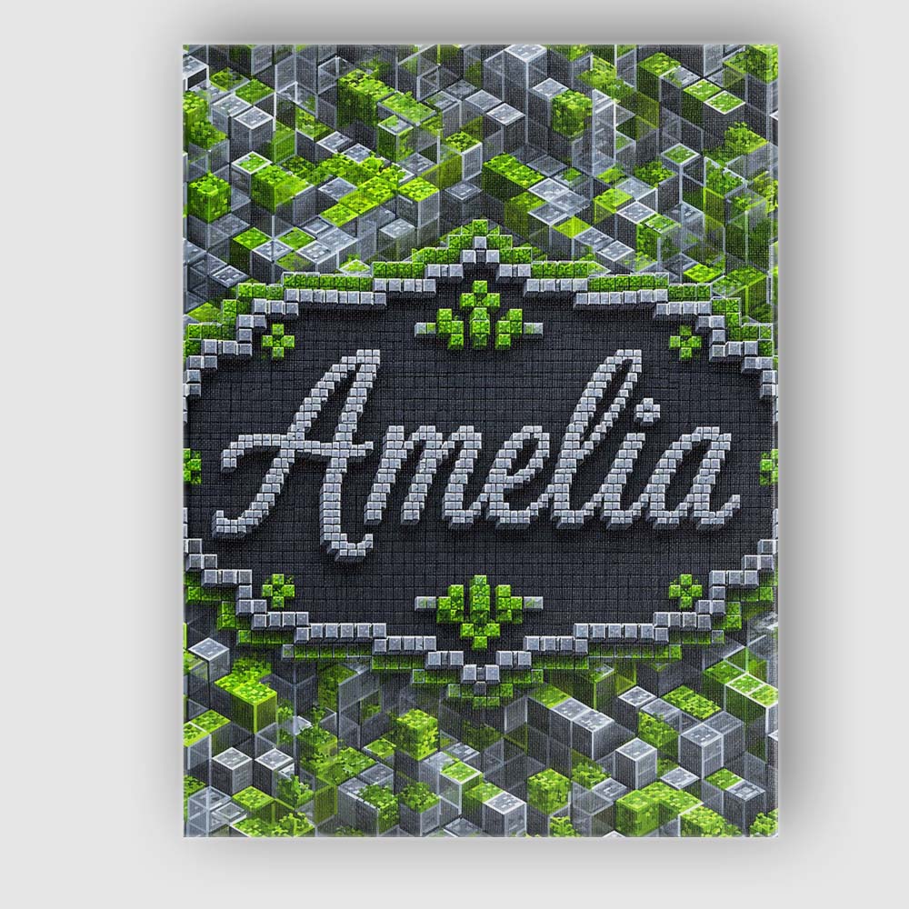 Personalised Name Green Glass Cube Abstract Custom  Bespoke Interior Contemporary Canvas Wall Art Print Decor Picture Ready to Hang