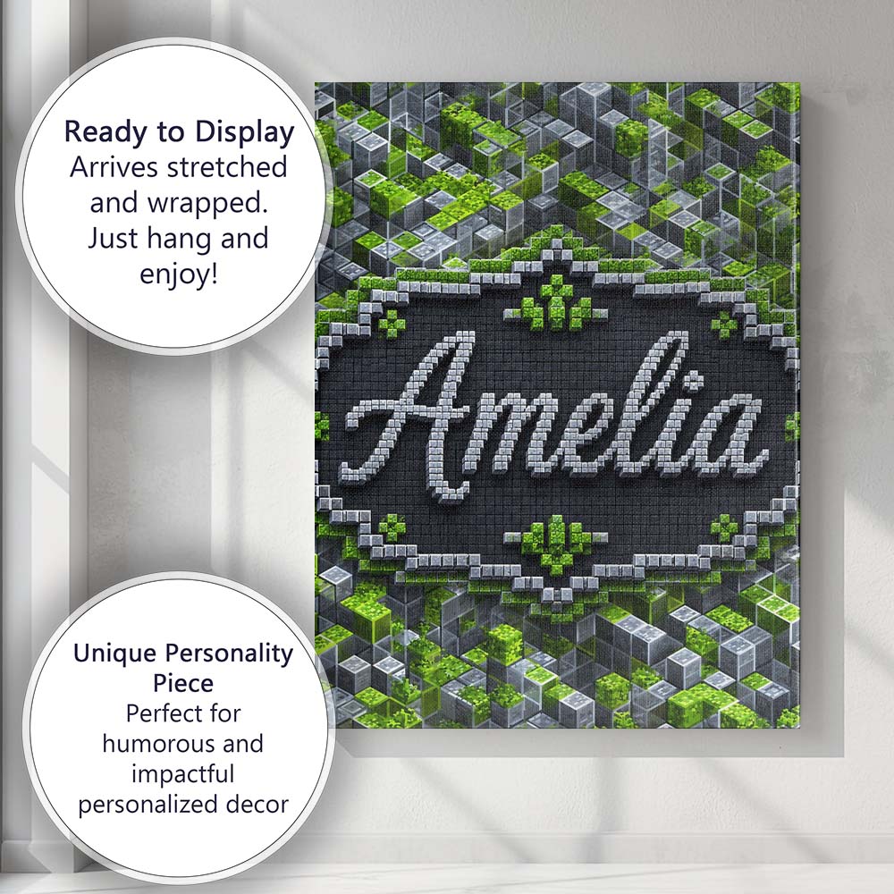 Personalised Name Green Glass Cube Abstract Custom  Bespoke Interior Contemporary Canvas Wall Art Print Decor Picture Ready to Hang