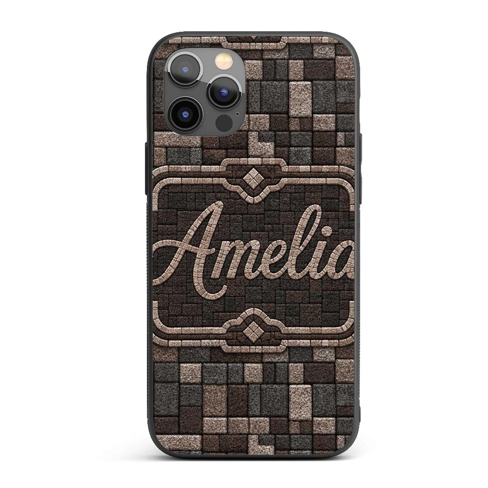 Stone Block Mosaic Neutral Texture Printed Design Custom Name Protective Phone Case Mobile Cover Durable Everyday Smartphone Shock Resistant