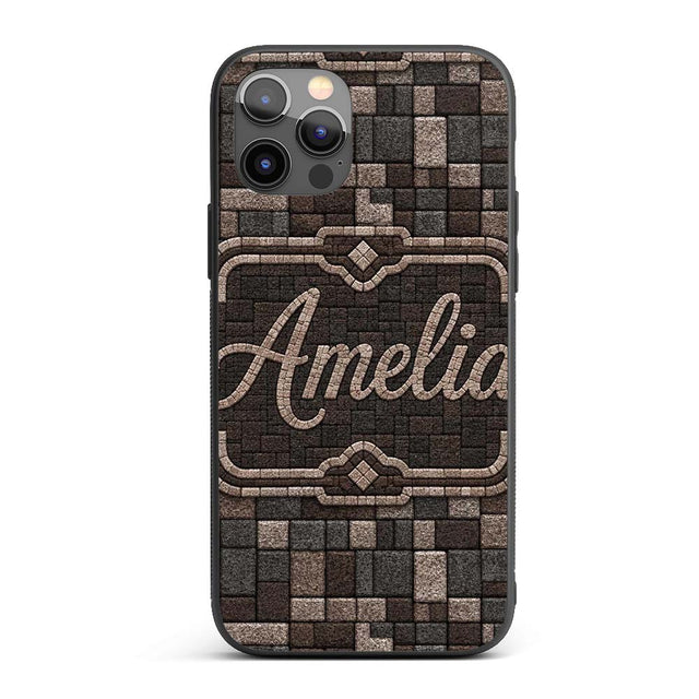 Stone Block Mosaic Neutral Texture Printed Design Custom Name Protective Phone Case Mobile Cover Durable Everyday Smartphone Shock Resistant
