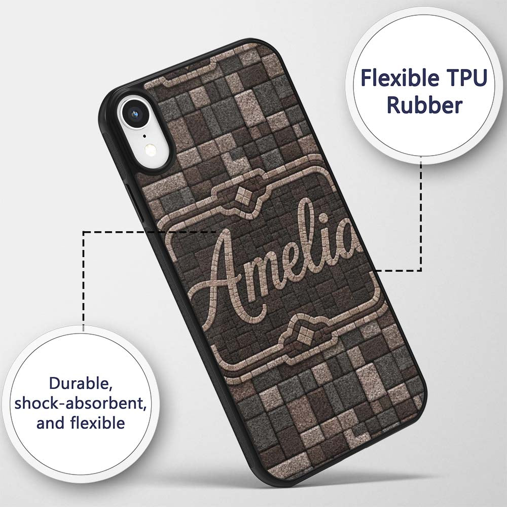 Stone Block Mosaic Neutral Texture Printed Design Custom Name Protective Phone Case Mobile Cover Durable Everyday Smartphone Shock Resistant