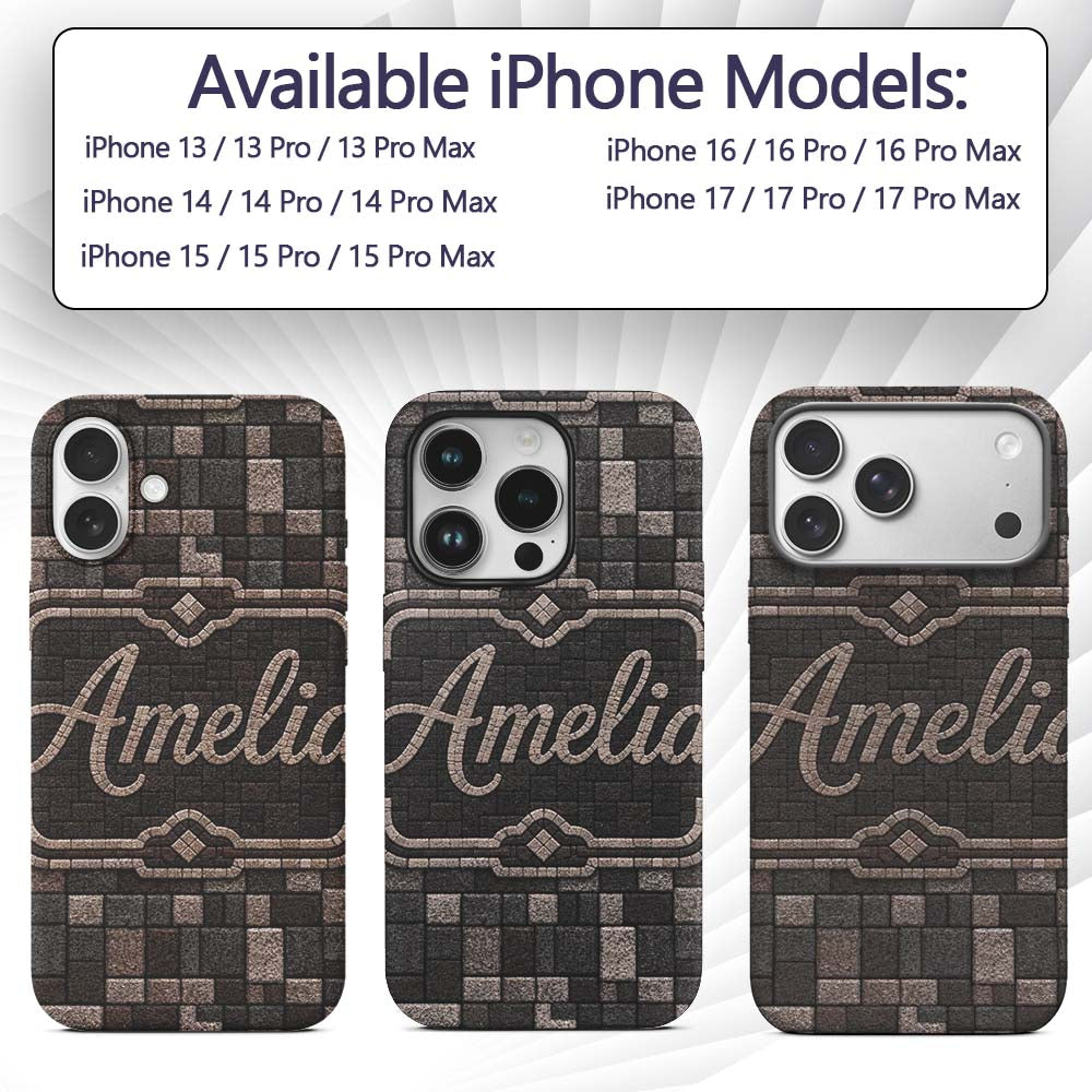Stone Block Mosaic Neutral Texture Printed Design Custom Name Protective Phone Case Mobile Cover Durable Everyday Smartphone Shock Resistant