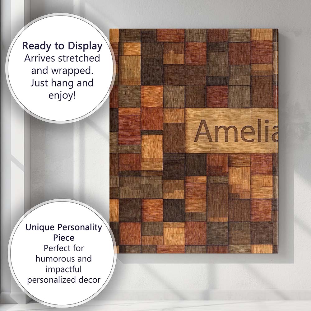 Personalised Name Wooden Parquet Square Custom  Modern Room Accent Elegant Feature Canvas Wall Art Print Decor Picture Ready to Hang