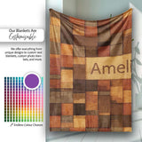 Wooden Parquet Square Texture Seamless Pattern Thoughtful Gift Idea  Personalised Custom Name Super Soft Fleece Blanket Bed Sofa Throw