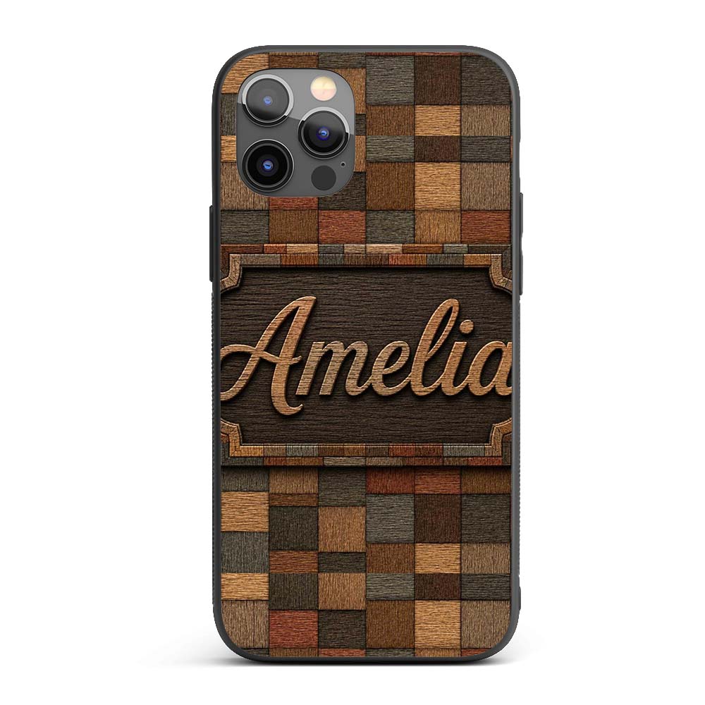 Natural Wooden Square Parquet Texture Seamless Custom Name Protective Phone Case Mobile Cover Durable Everyday Smartphone Shock Resistant