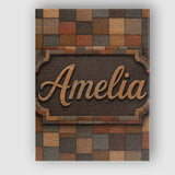 Personalised Name Natural Wooden Square Custom  Modern Room Accent Elegant Feature Canvas Wall Art Print Decor Picture Ready to Hang