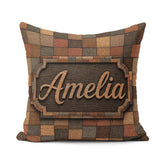 Custom Name Natural Wooden Square Parquet Texture Pattern Lovely Square Filled Cushion Throw Pillow Sofa Bed Home Decor Zip Washable UK Made
