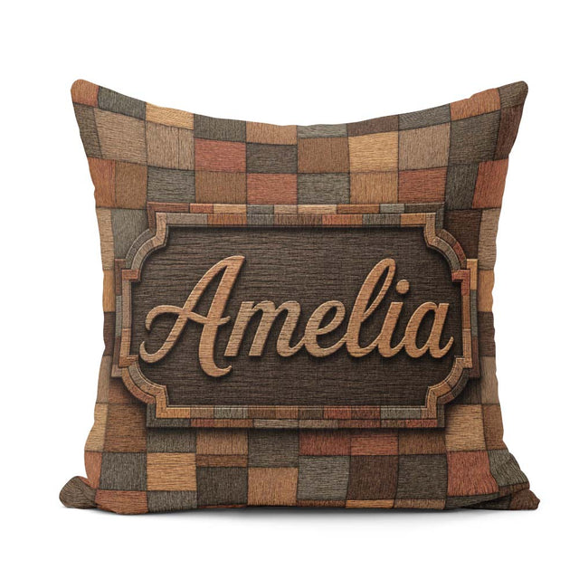 Custom Name Natural Wooden Square Parquet Texture Pattern Lovely Square Filled Cushion Throw Pillow Sofa Bed Home Decor Zip Washable UK Made