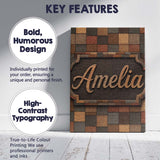 Personalised Name Natural Wooden Square Custom  Modern Room Accent Elegant Feature Canvas Wall Art Print Decor Picture Ready to Hang