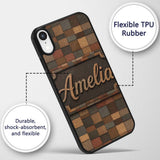 Natural Wooden Square Parquet Texture Seamless Custom Name Protective Phone Case Mobile Cover Durable Everyday Smartphone Shock Resistant