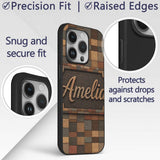 Natural Wooden Square Parquet Texture Seamless Custom Name Protective Phone Case Mobile Cover Durable Everyday Smartphone Shock Resistant