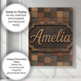 Personalised Name Natural Wooden Square Custom  Modern Room Accent Elegant Feature Canvas Wall Art Print Decor Picture Ready to Hang