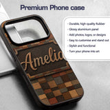 Natural Wooden Square Parquet Texture Seamless Custom Name Protective Phone Case Mobile Cover Durable Everyday Smartphone Shock Resistant