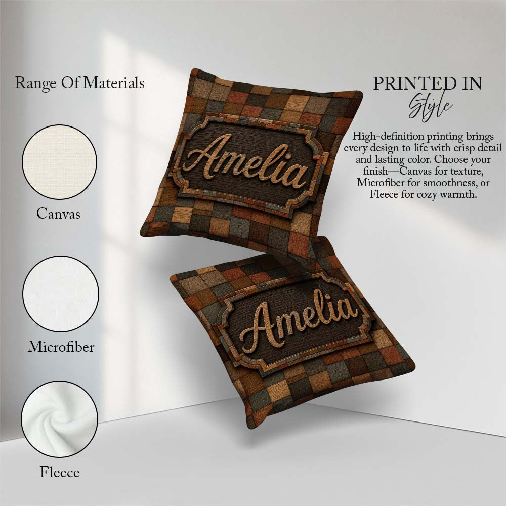 Custom Name Natural Wooden Square Parquet Texture Pattern Lovely Square Filled Cushion Throw Pillow Sofa Bed Home Decor Zip Washable UK Made